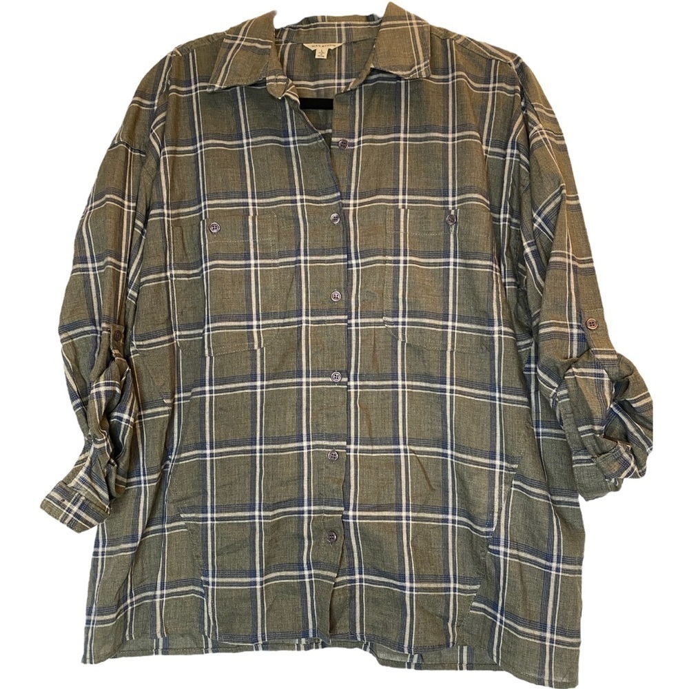MAX STUDIO GREEN FLANNEL BUTTON DOWN SIZE LARGE
